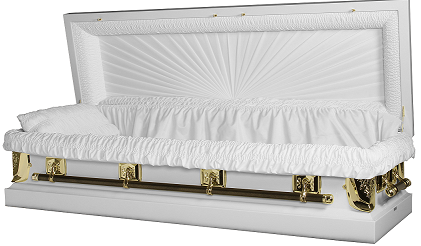Image of Regal White/Gold Full Couch Casket with Gasket/Lock Casket