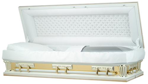 Image of Tuxedo White w/Gold Mirror Full Couch Casket Casket